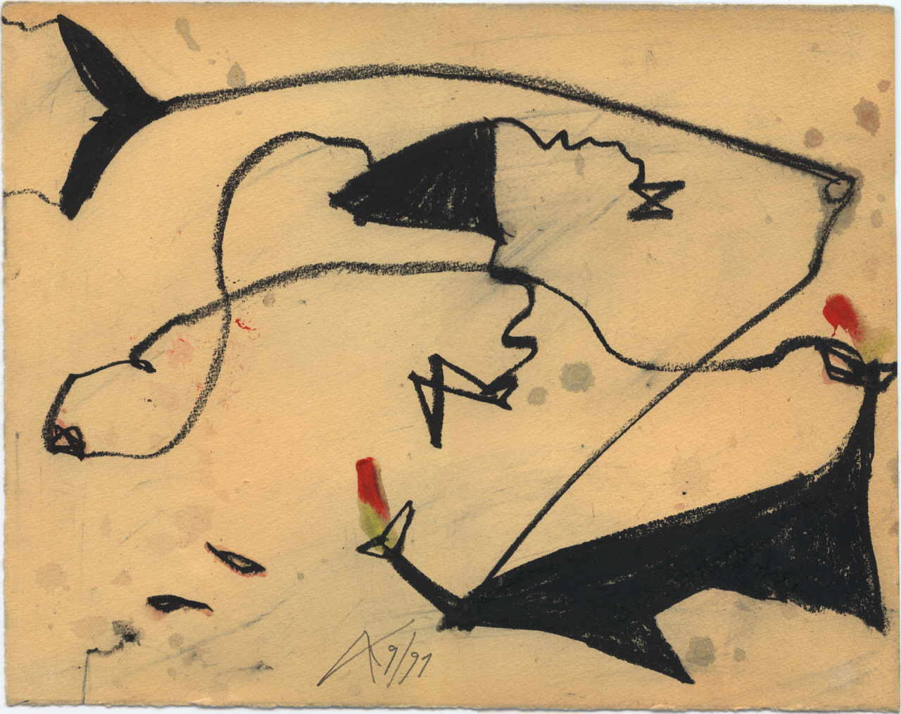 Ak Anatole 
aus "Drachenfliegen", 1991
Mischtechnik / Papier
27 x 33 cm