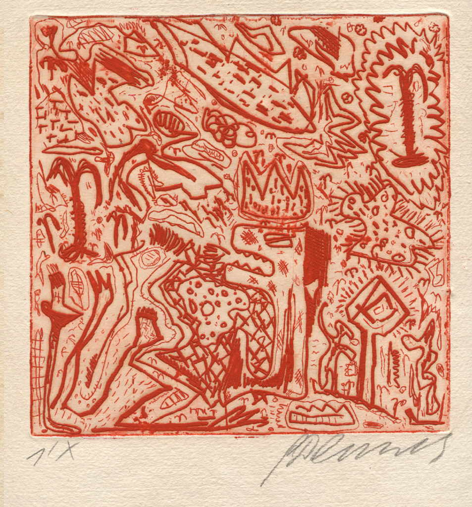 "Die Reise auf die Palmenkrone", 1982
portfolio with etchings
Plattengröße 20 x 17 cm Papiergröße 45 x 38,5 cm

please click the image to enlarge