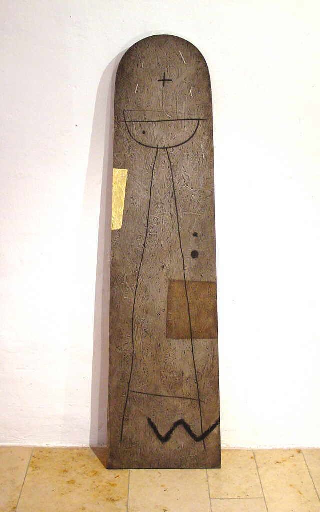Dewitt Zos 
"Stele", 2002
AcrÃ­lico, Oilstick y Blattgold sobre OSB
HÃ¶he ca. 168 x 0 cm