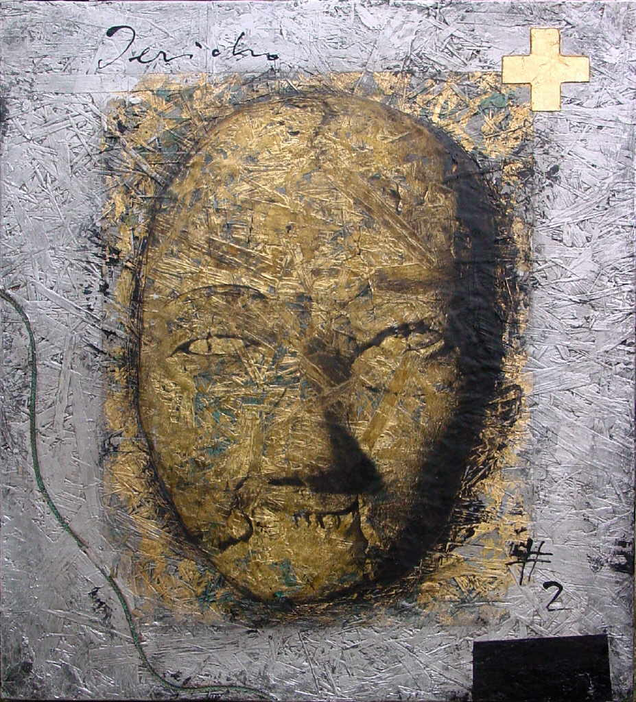 Dewitt Zos 
"Jericho Skull" aus der Serie "Natur", 2003
Digitaldruck, Schlagmetall und Acryl auf OSB
62 x 55 cm