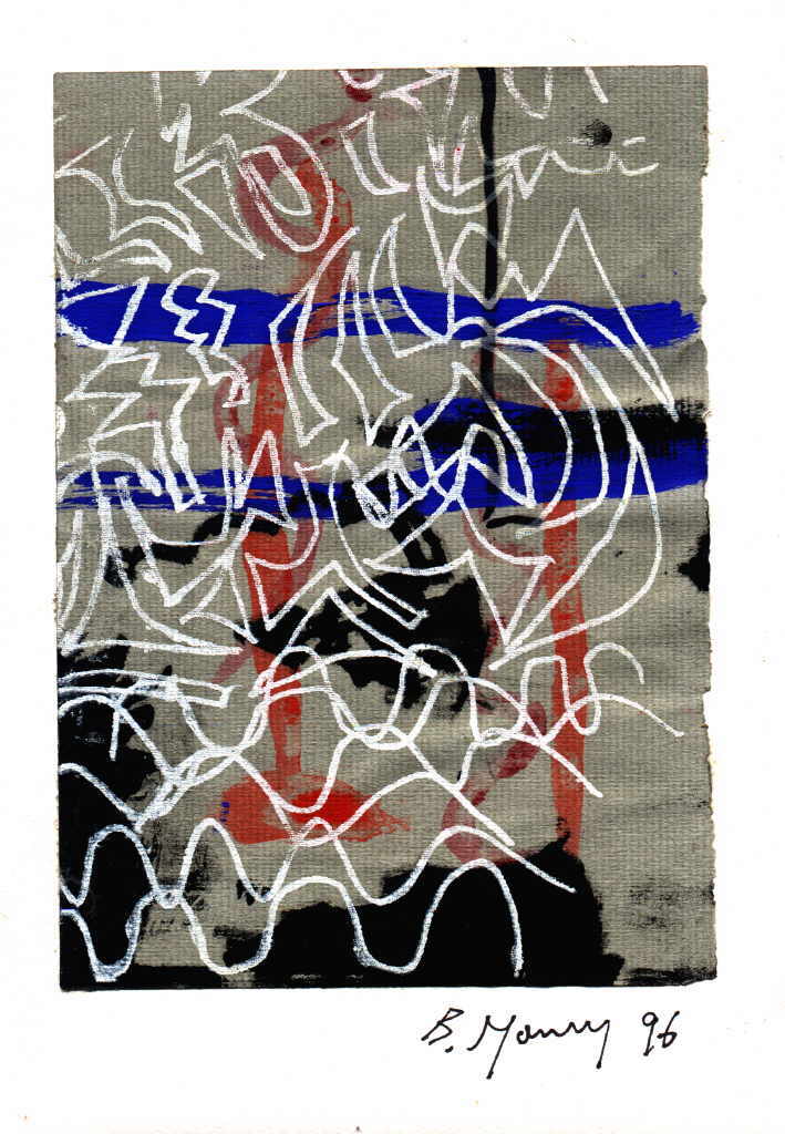 Gormley Brian 
aus "Konzert der 510 GlÃ¼ckwunschkarten", 1996
tÃ©cnica mixta, collage / papel hecho a mano
21 x 14 cm