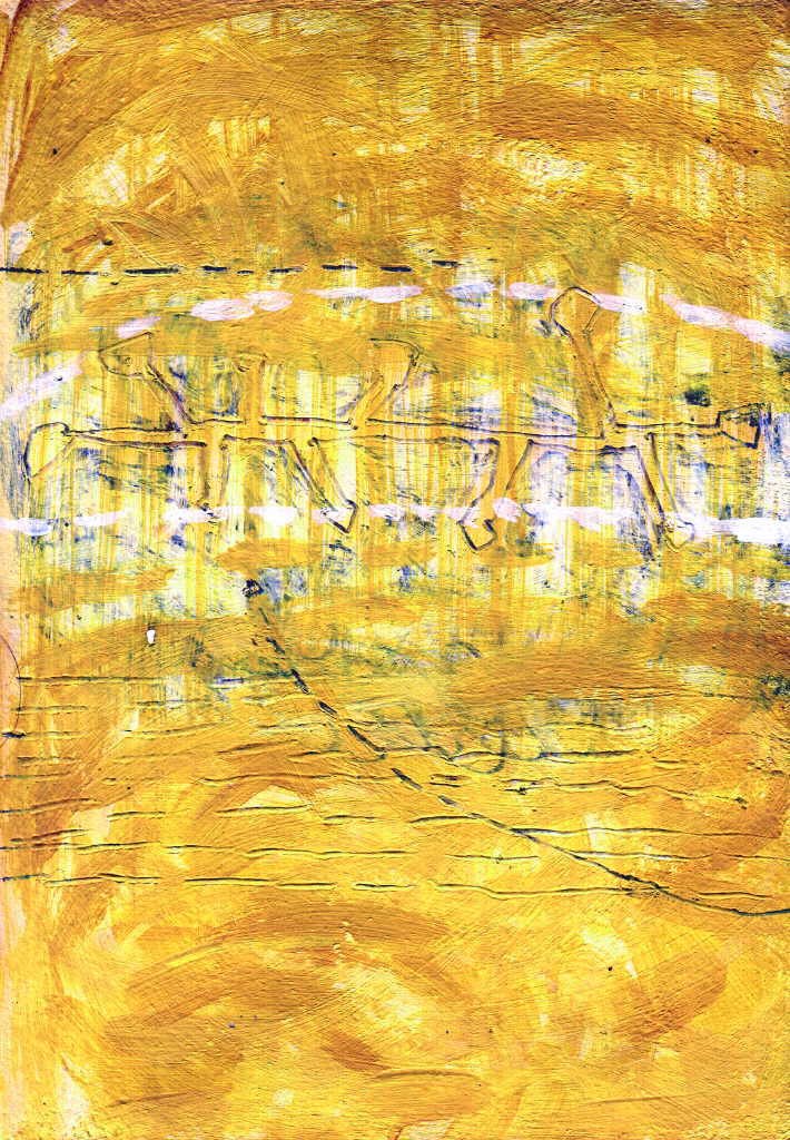 Grill Gisela 
aus "Konzert der 510 Glückwunschkarten", 1996
técnica mixta / papel hecho a mano
21 x 14 cm