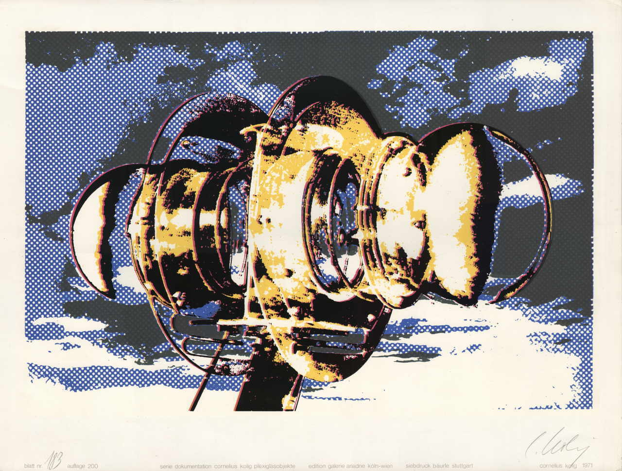 Kolig Cornelius 
Serie "Dokumentation Cornelius Kolig Plexiglasobjekte", 1971
Siebdruck
Papiergröße 50 x 65 cm