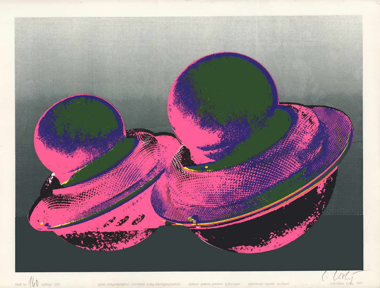 Kolig Cornelius 
Serie "Dokumentation Cornelius Kolig Plexiglasobjekte", 1971
Siebdruck
PapiergrÃ¶ÃŸe 50 x 65 cm