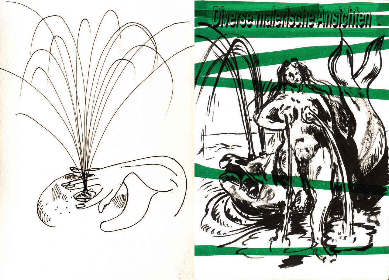 Kompatscher Florin 
aus "Konzert der 510 Glückwunschkarten", 1996
Mischtechnik, Collage / Bütten
2 * 21 x 14 cm