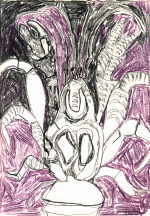 LATTNER Heimo 
aus "Konzert der 510 GlÃ¼ckwunschkarten", 1996 
pencil, crayon /  handmade paper 
 21 x 14 cm  
 
please click the image to enlarge