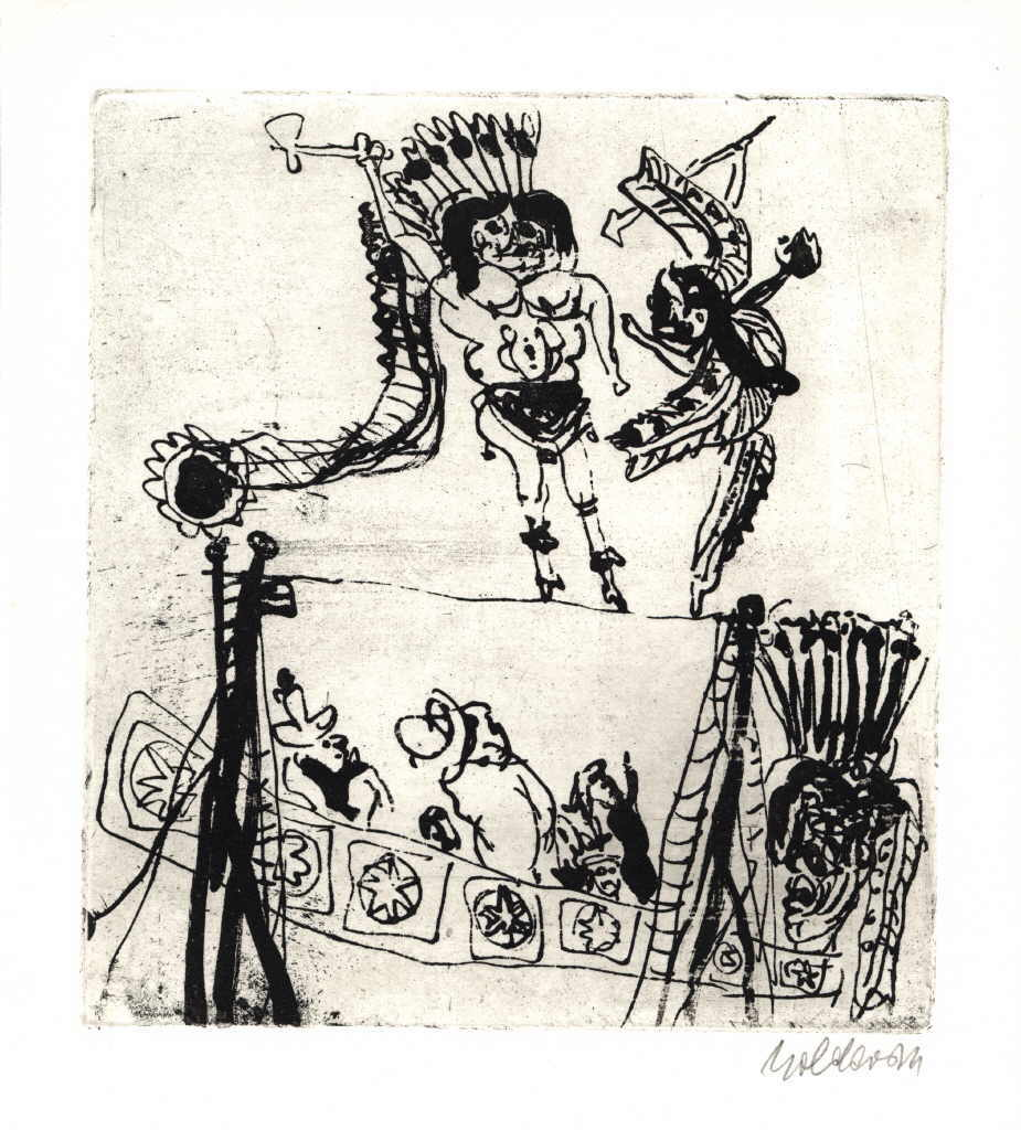 Moldovan Kurt 
"Zirkus", 1971
etching
PlattengrÃ¶ÃŸe 19 x 18 cm PapiergrÃ¶ÃŸe 23,9 x 21,7 cm