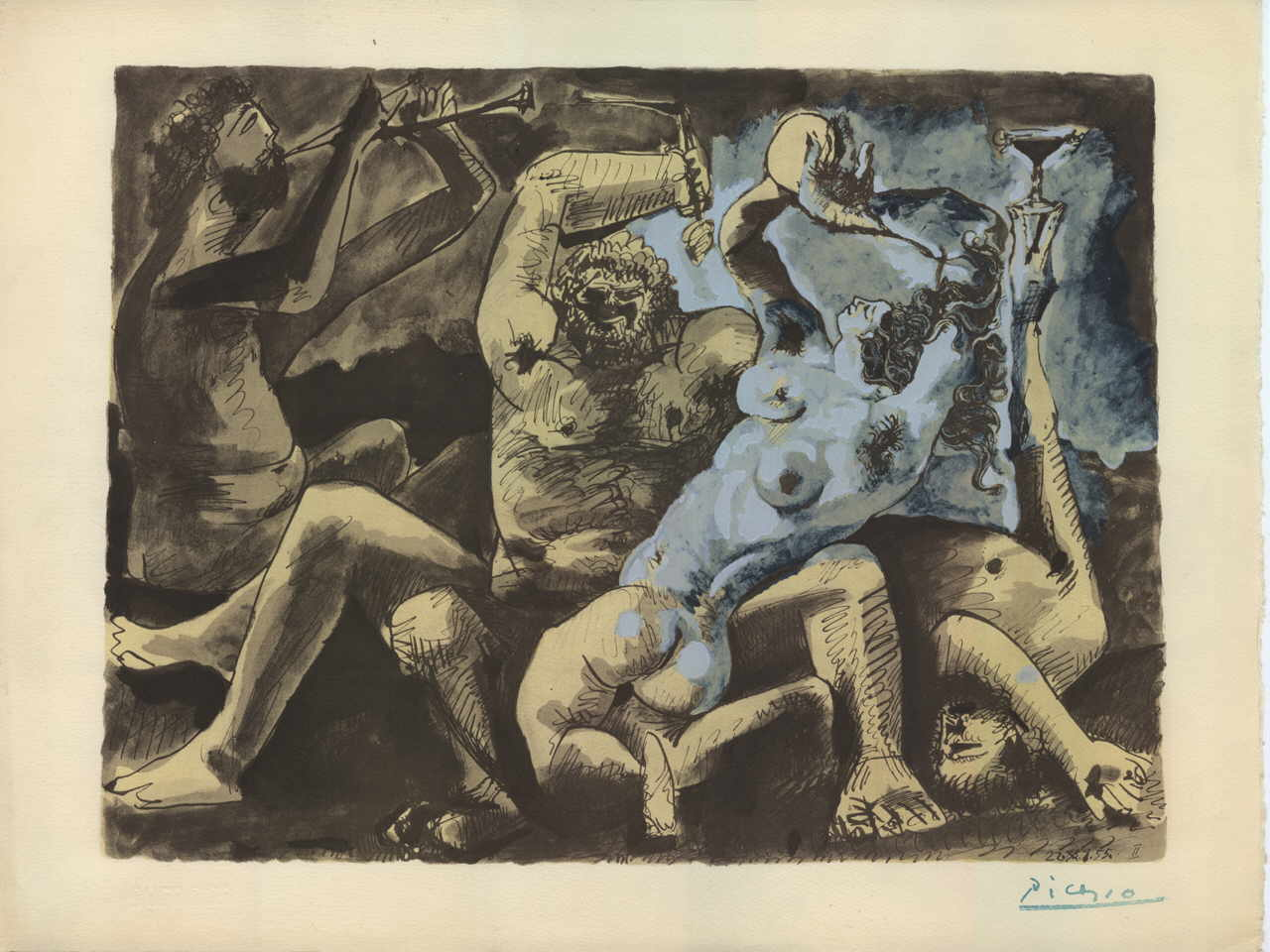 Picasso Pablo 
"Bacchanale", 1955
Pochoir litografÃ­a en partes colorado a mano
48 x 62 cm
