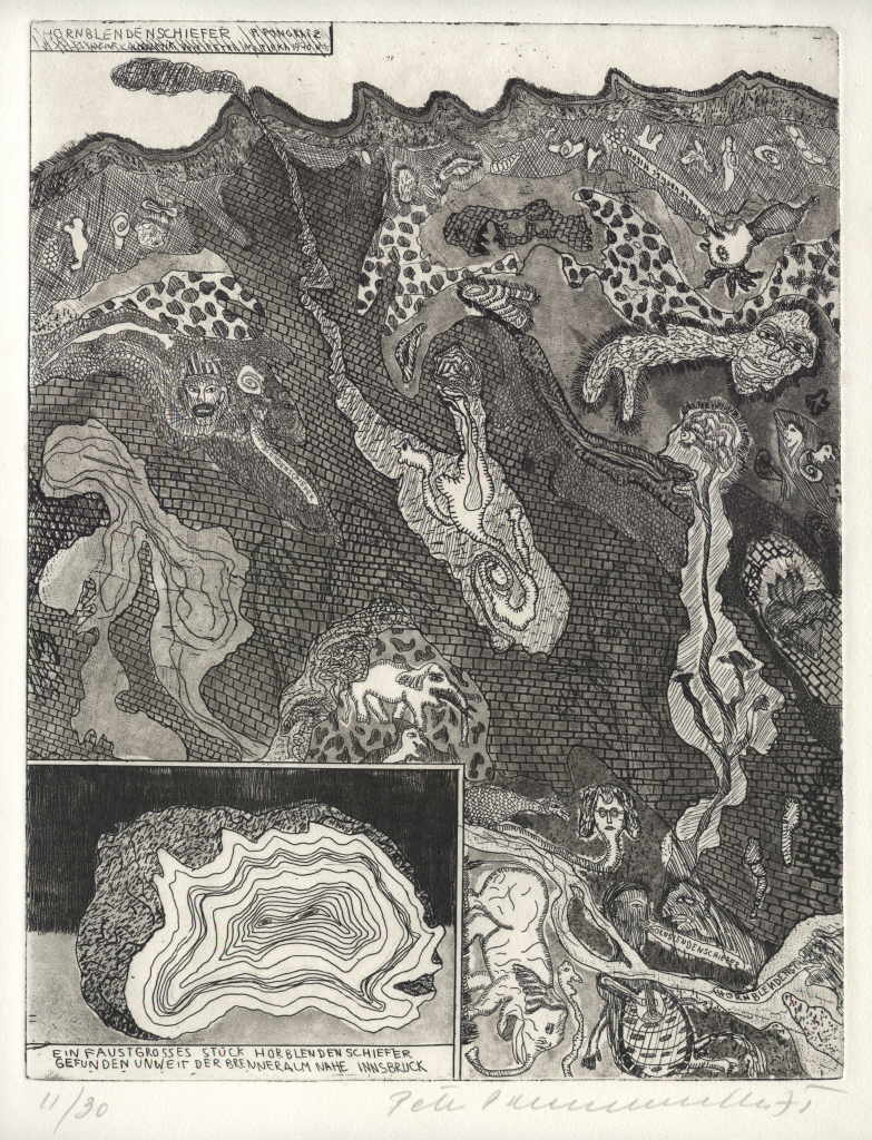 Pongratz Peter 
aus der Mappe "GroÃŸe Schweinfurther Chloralytik", "Hornblenenschiefer", 1975
grabado
PlattengrÃ¶ÃŸe 32 x 25 cm BlattgrÃ¶ÃŸe 41,5 x 34 cm