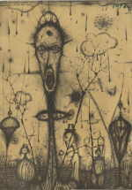 RAINER Arnulf 
"Martyrium mit langen Hals", 1968 
Plakat zur Ausstellung 1968 Sonderdruck auf starkem Papier, ohne Schrift, Auflage 300 GrÃ¼n signiert Trrr 
 58 x 42 cm  
 
please click the image to enlarge