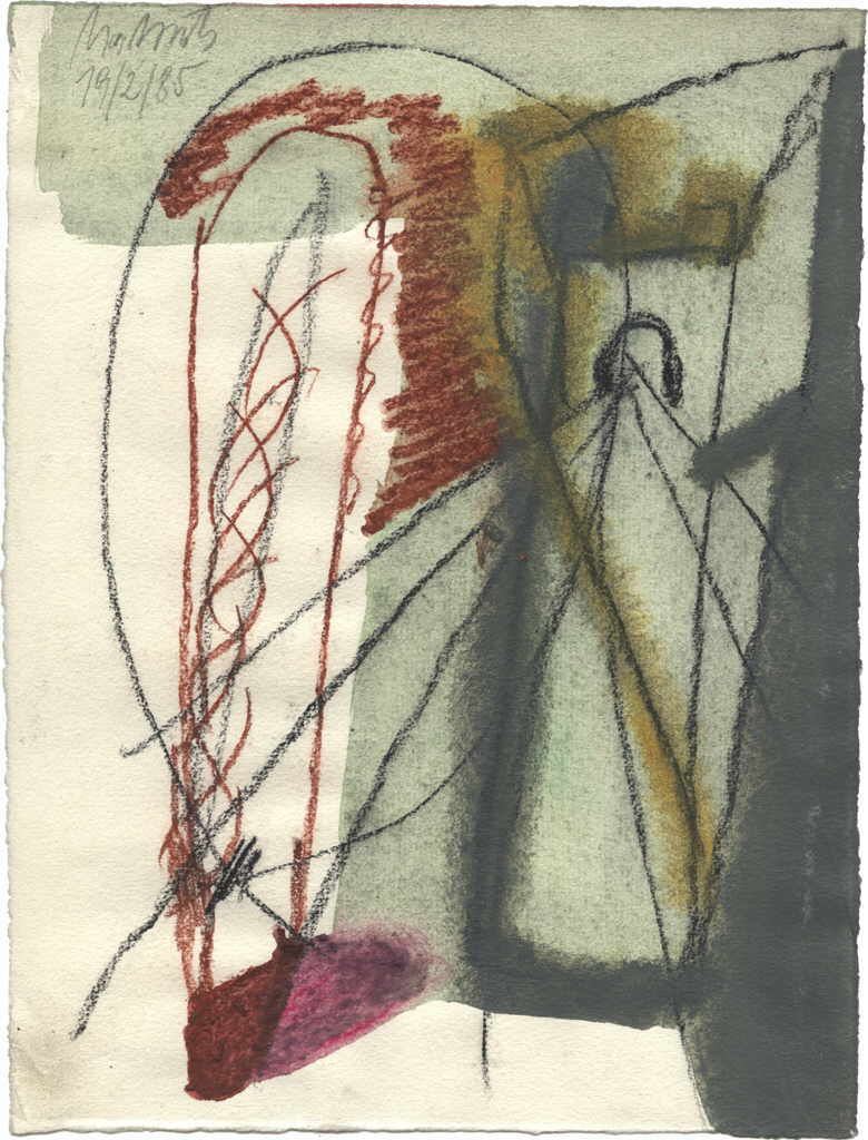 Rataitz Peter 
Ohne Titel, 19.2.85
Aquarell, Pastell, Acryl / Papier
26 x 20 cm