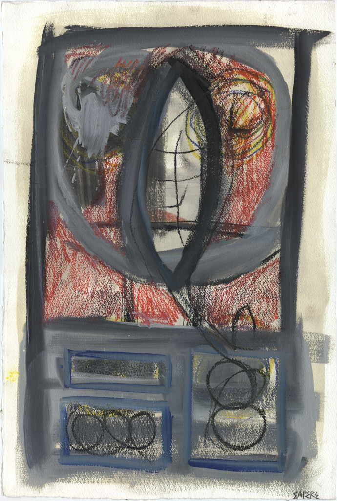 Sapere Horacio 
Serie "StoÃŸ im Himmel", 1991
mixed media / paper
56 x 38 cm