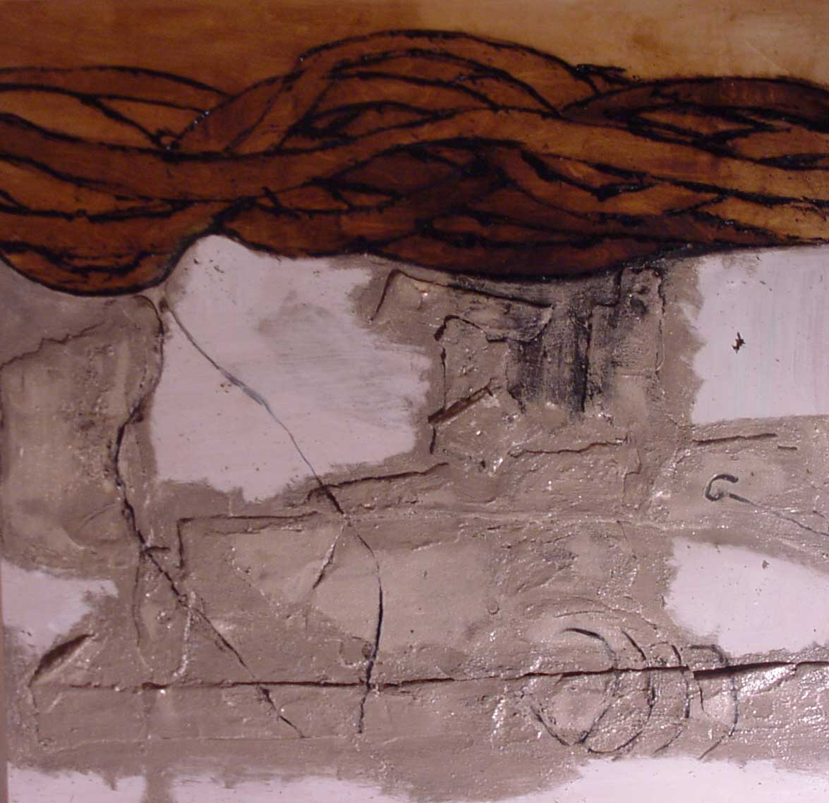 Schwelle Franz J. 
Ohne Titel, 2002
Teer, Ã–l / Holz
100 x 100 cm