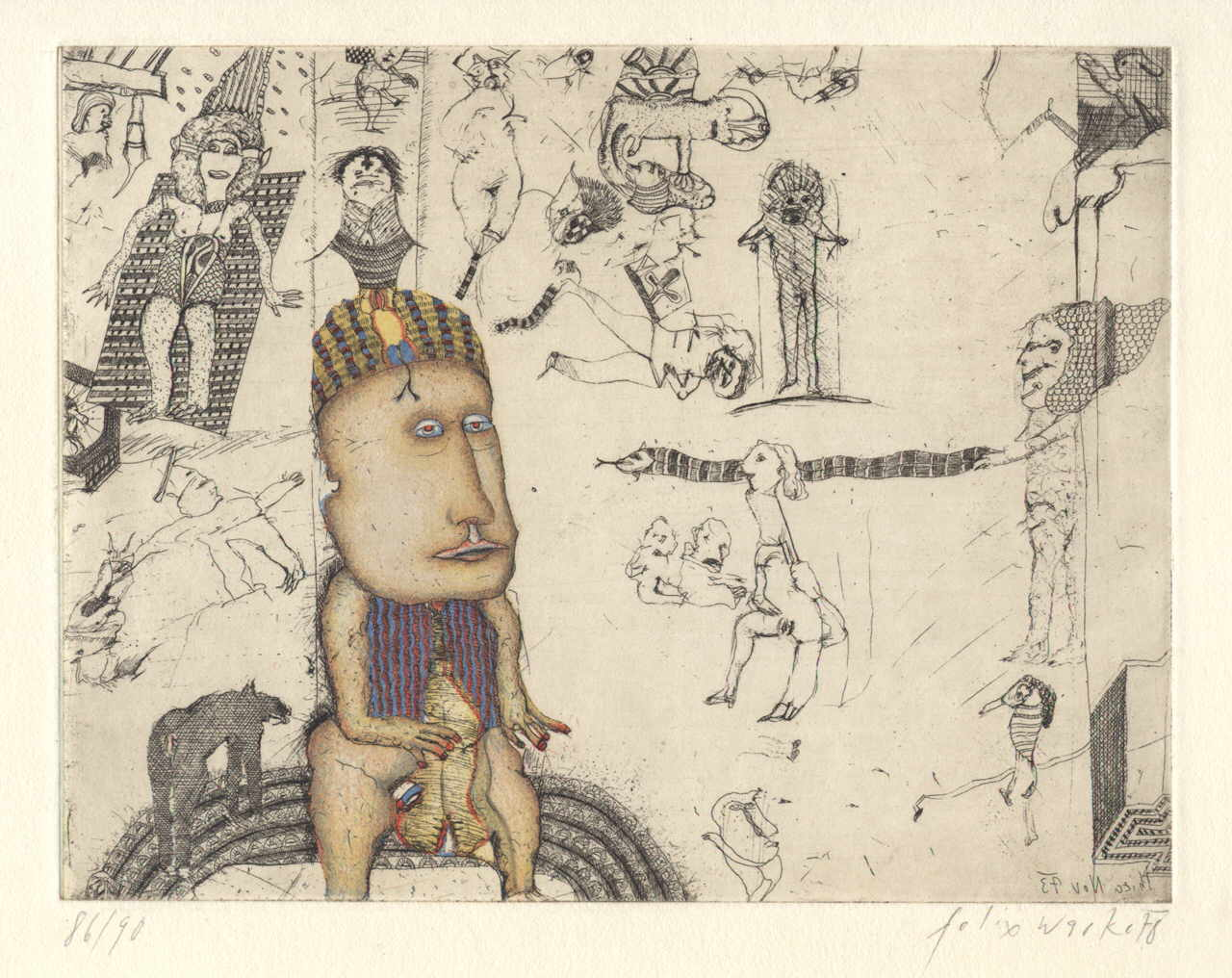 Waske Felix 
"Nr. R 14", 1978
color etching
PlattengrÃ¶ÃŸe 14 x 19 cm BlattgrÃ¶ÃŸe 35,8 x 38,2 cm