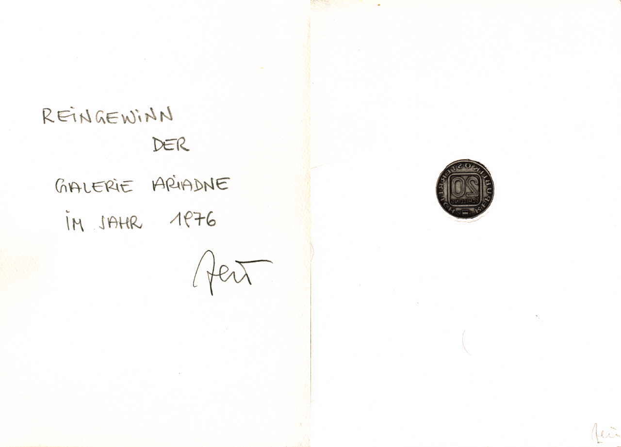 Zein Kurt 
aus "Konzert der 510 GlÃ¼ckwunschkarten", 1996
unikate Radierung, lÃ¡piz / papel hecho a mano
2* 21 x 14 cm