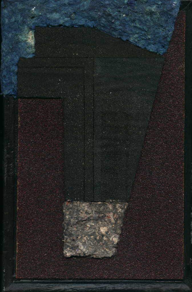 Zolly Fabio 
"Raum", 1984
Assemblage aus Dachpappe, Papiermache und Schleifpapier
30 x 20 cm